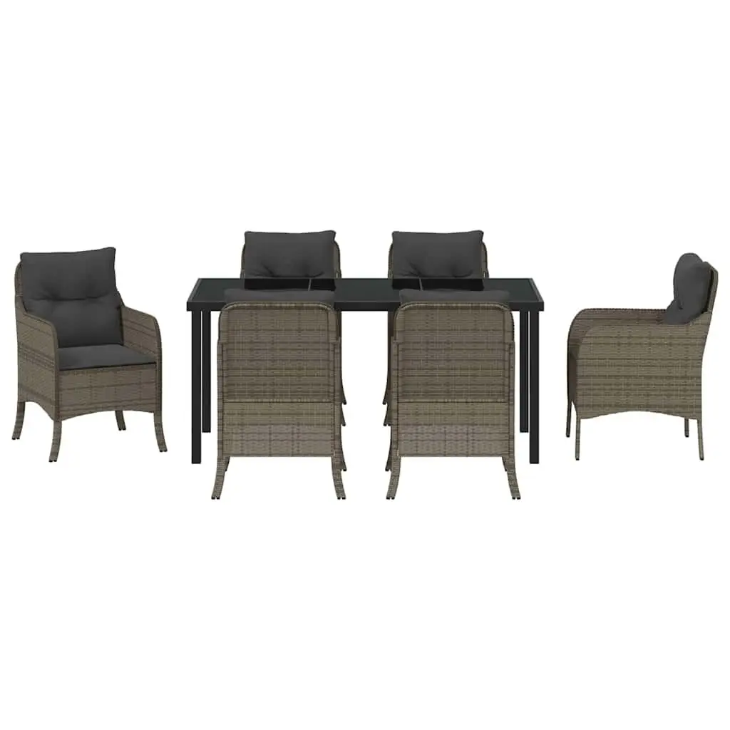7-Piece Grey Poly Rattan Outdoor Dining Set with Cushions