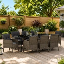 Grey 9-Piece Poly Rattan Garden Dining Set