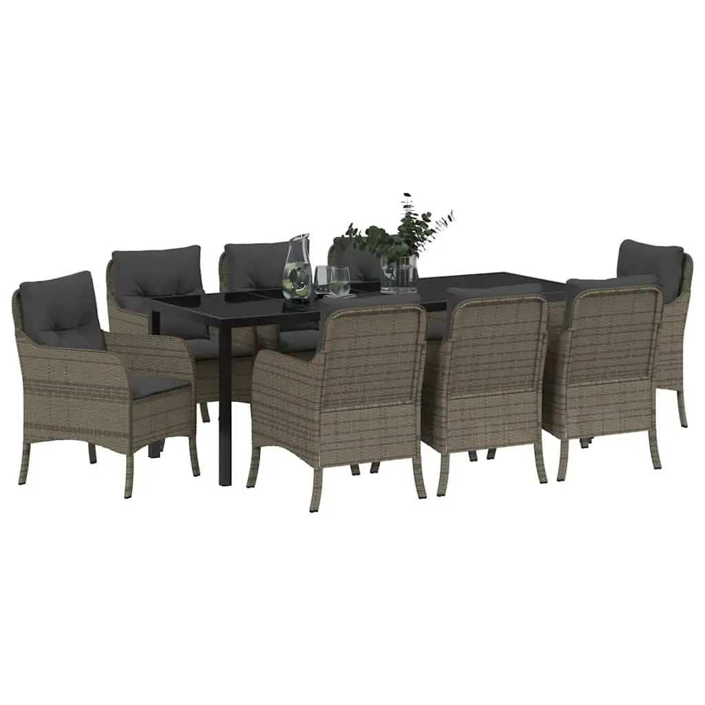 Grey 9-Piece Poly Rattan Garden Dining Set