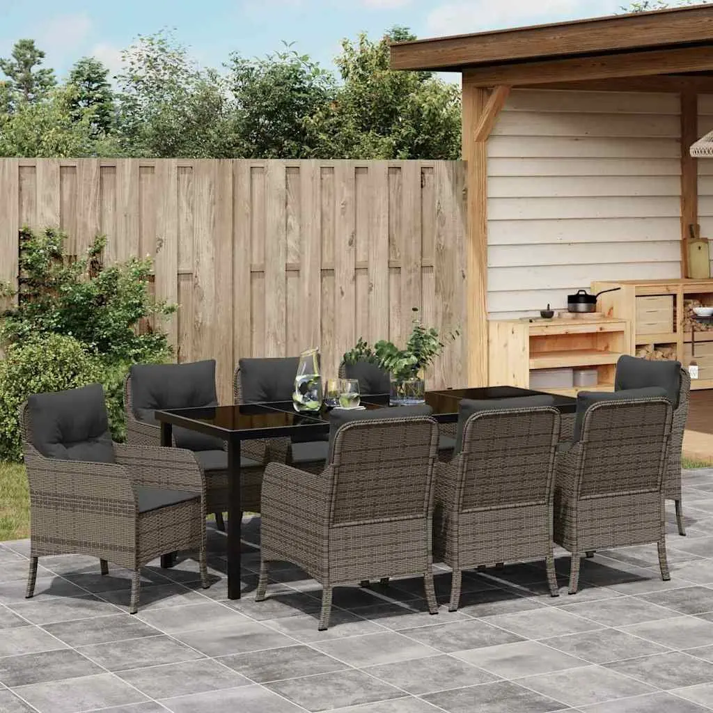 Grey 9-Piece Poly Rattan Garden Dining Set
