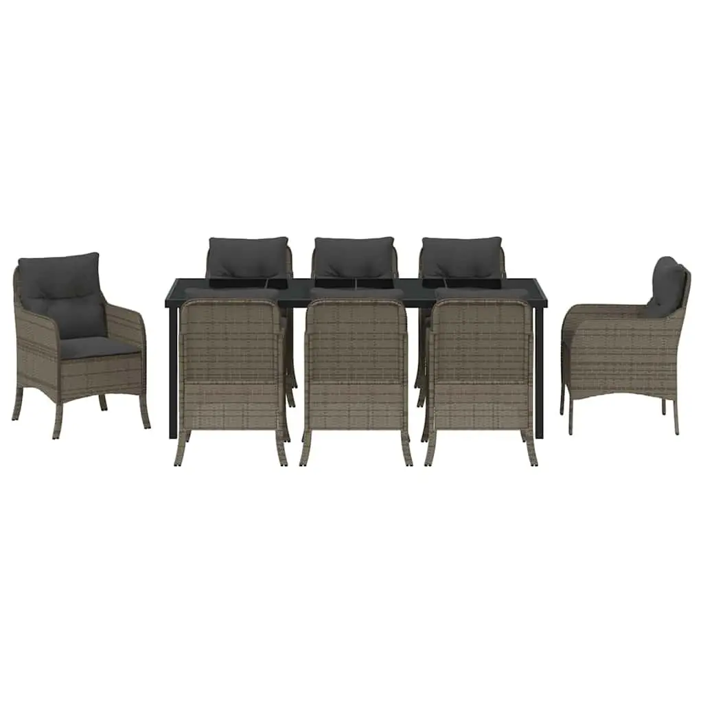 Grey 9-Piece Poly Rattan Garden Dining Set