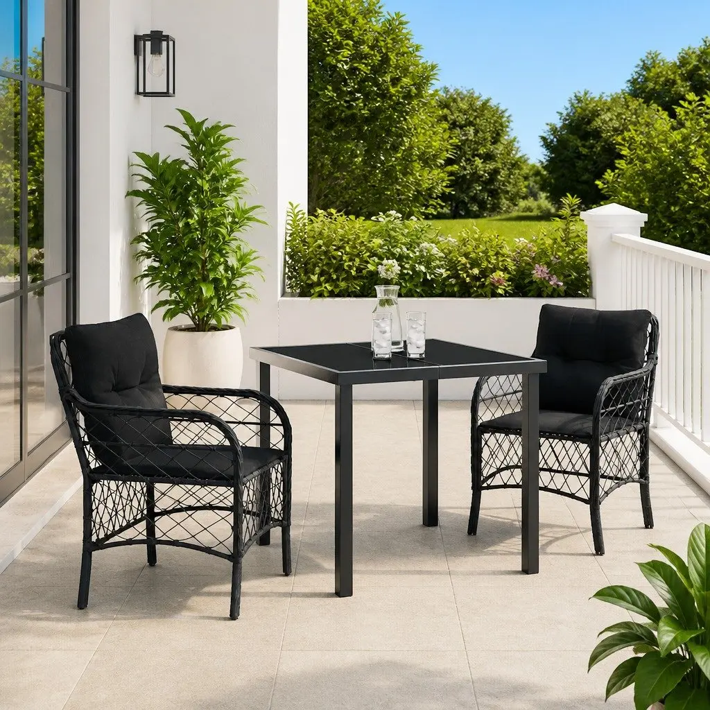 Garden Dining Set 3-Piece Black Poly Rattan