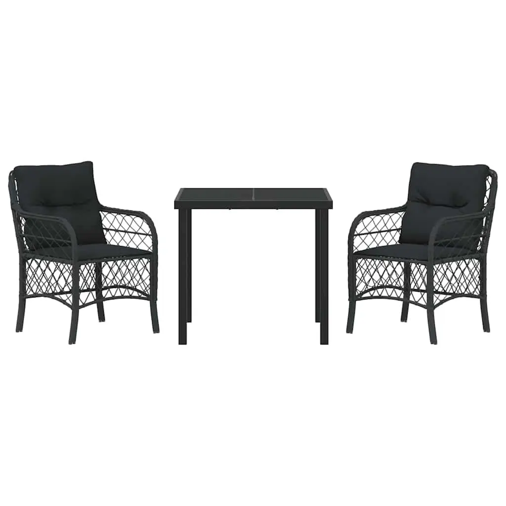 Garden Dining Set 3-Piece Black Poly Rattan