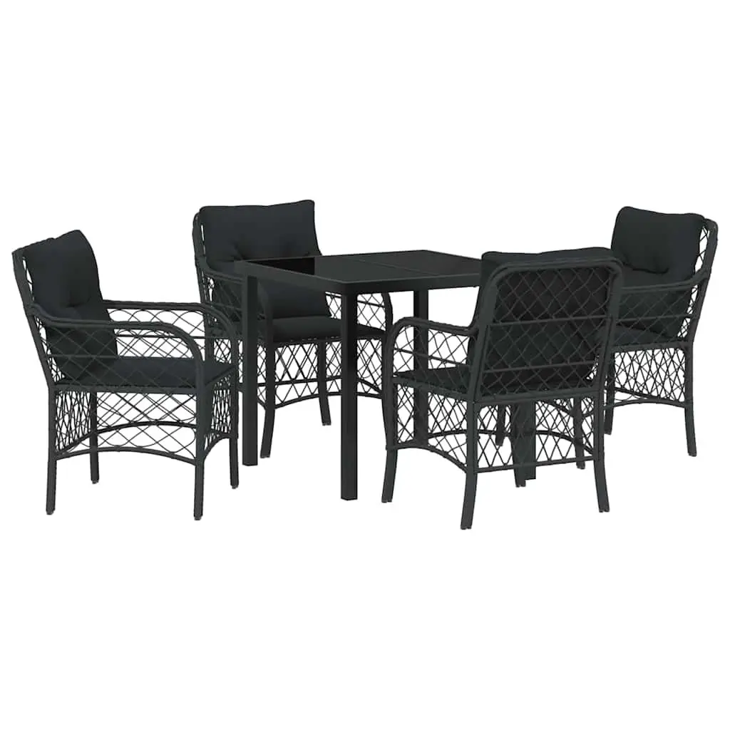 Garden Dining Set Poly Rattan 5 Pieces Black Outdoor Furniture with Cushions