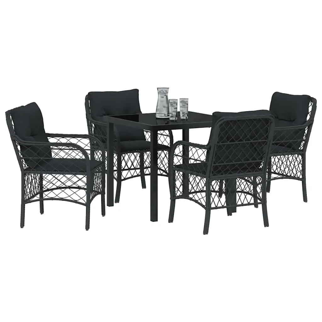 Garden Dining Set Poly Rattan 5 Pieces Black Outdoor Furniture with Cushions