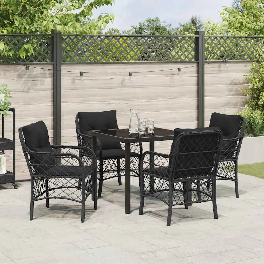 Garden Dining Set Poly Rattan 5 Pieces Black Outdoor Furniture with Cushions