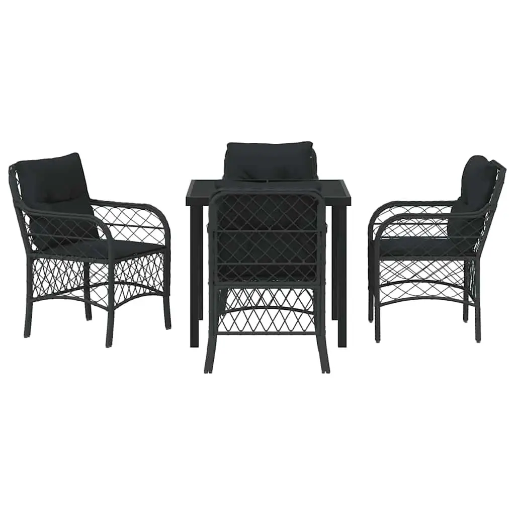 Garden Dining Set Poly Rattan 5 Pieces Black Outdoor Furniture with Cushions