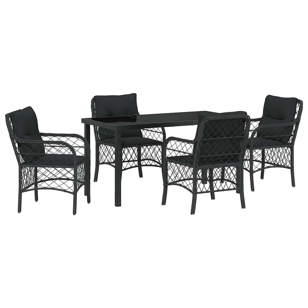 Dining Set 5 Pieces Powder-coated Steel Poly Rattan Black Outdoor Furniture