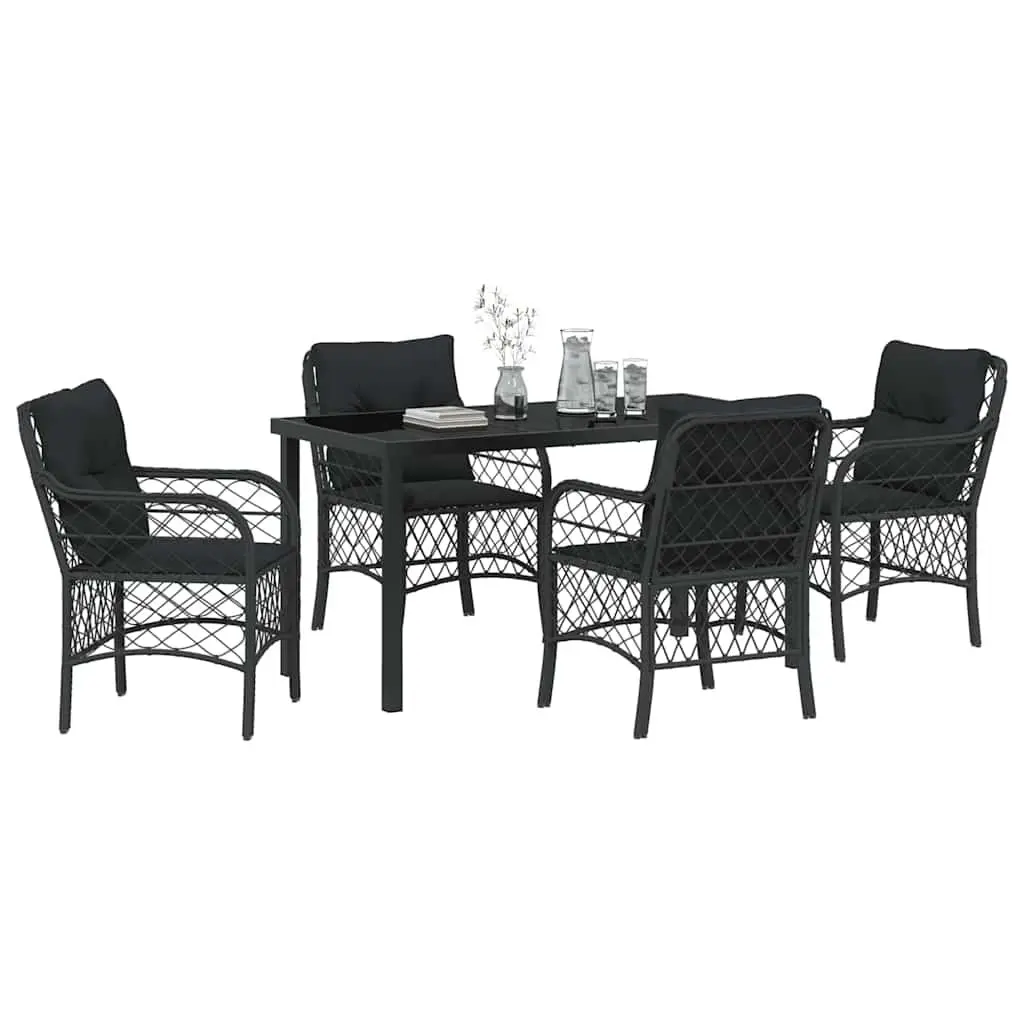 Dining Set 5 Pieces Powder-coated Steel Poly Rattan Black Outdoor Furniture