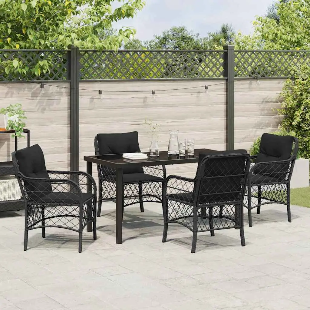 Dining Set 5 Pieces Powder-coated Steel Poly Rattan Black Outdoor Furniture