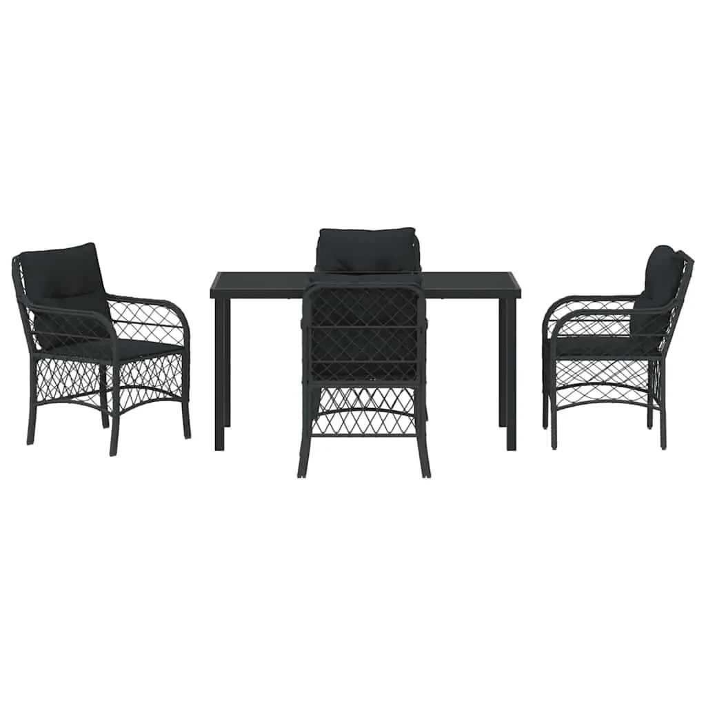 Dining Set 5 Pieces Powder-coated Steel Poly Rattan Black Outdoor Furniture