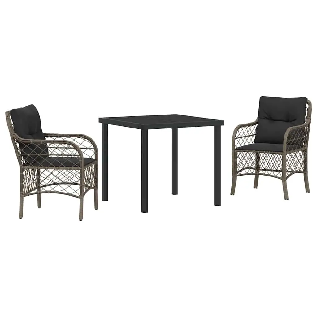 3 Piece Garden Dining Set in Grey Poly Rattan