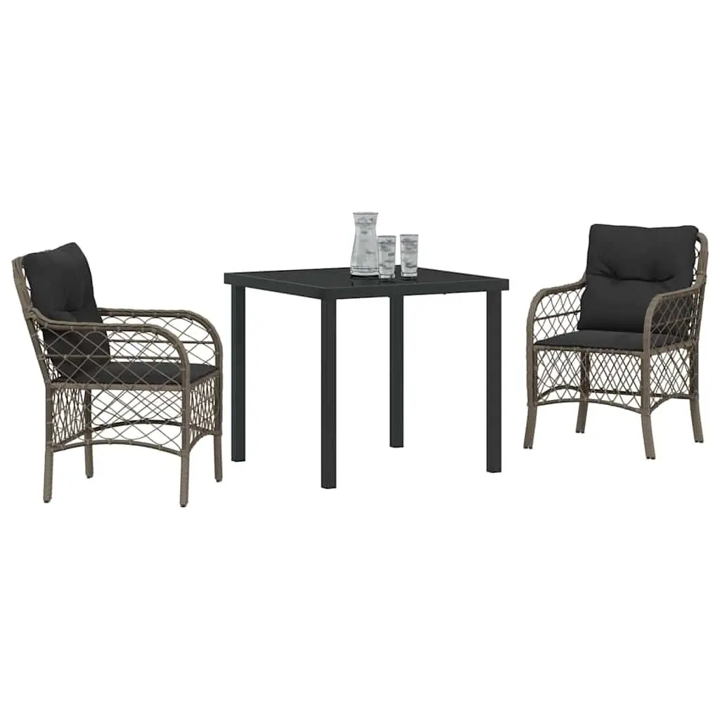 3 Piece Garden Dining Set in Grey Poly Rattan