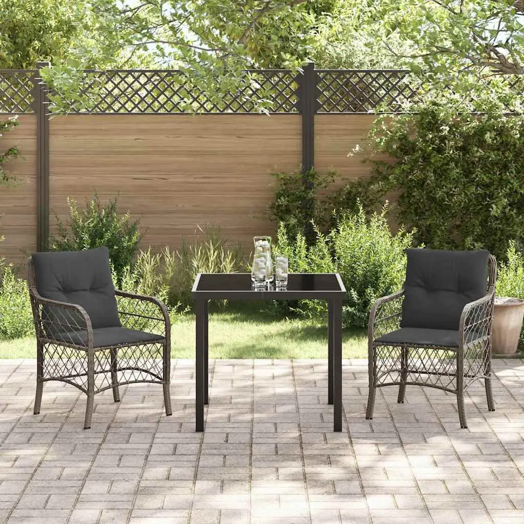 3 Piece Garden Dining Set in Grey Poly Rattan