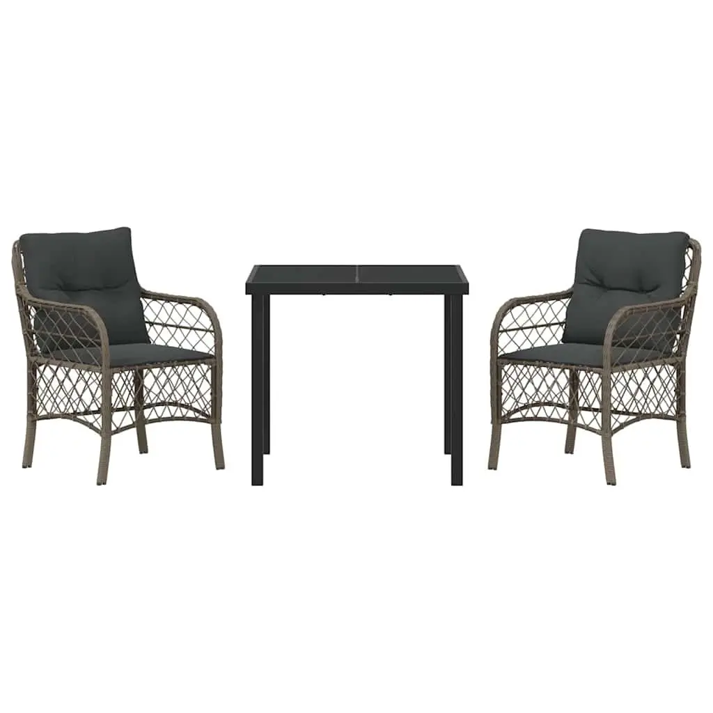 3 Piece Garden Dining Set in Grey Poly Rattan
