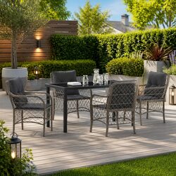 Durable 5-Piece Grey Poly Rattan Garden Dining Set
