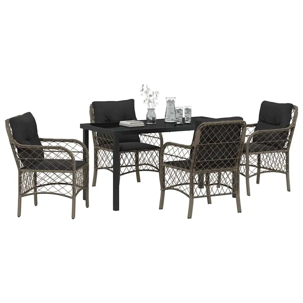5-Piece Grey Poly Rattan Garden Dining Set