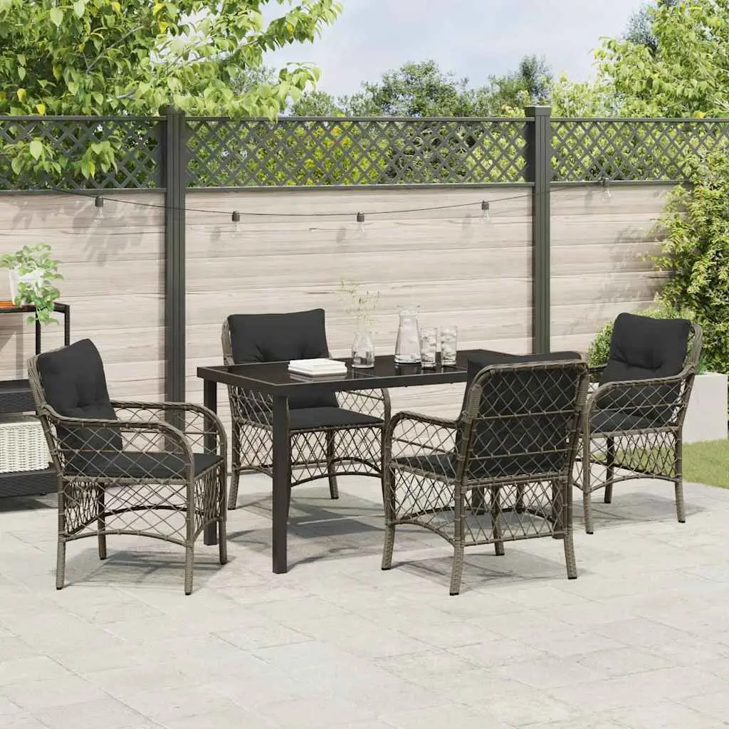 5-Piece Grey Poly Rattan Garden Dining Set