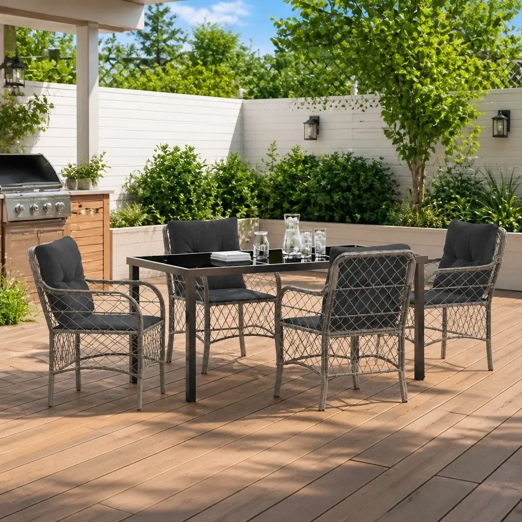 5-Piece Outdoor Dining Set in Grey Rattan