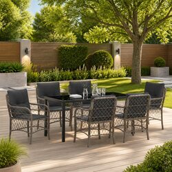 Stylish 7-Piece Garden Dining Set in Grey Poly Rattan