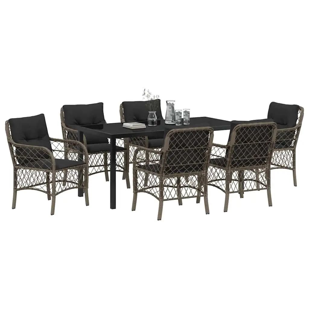 7-Piece Garden Dining Set in Grey Poly Rattan