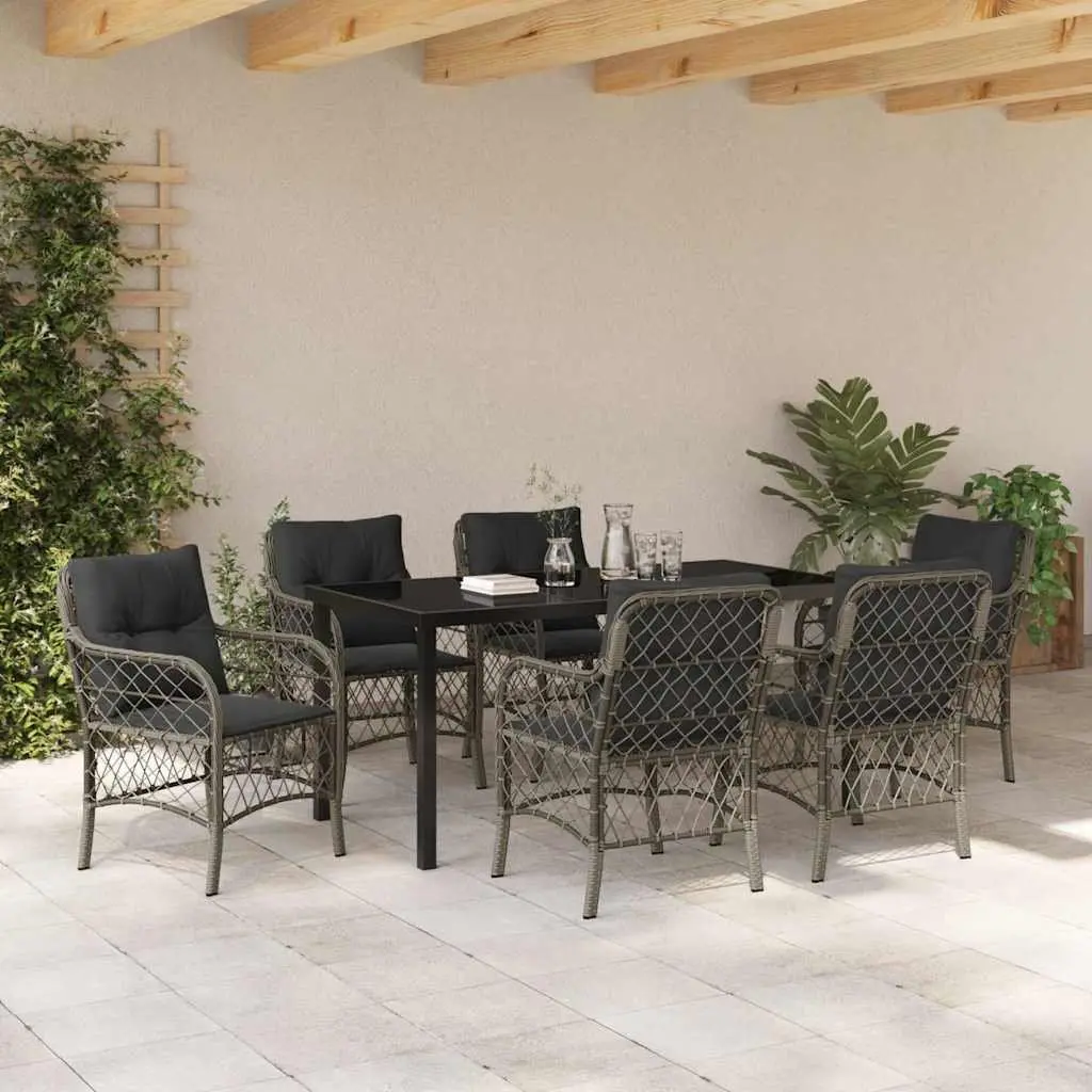 7-Piece Garden Dining Set in Grey Poly Rattan