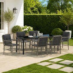 Stylish 7 Piece Garden Dining Set with Grey Cushions