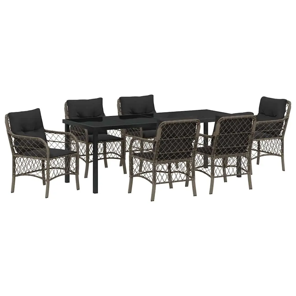 7 Piece Garden Dining Set with Grey Cushions