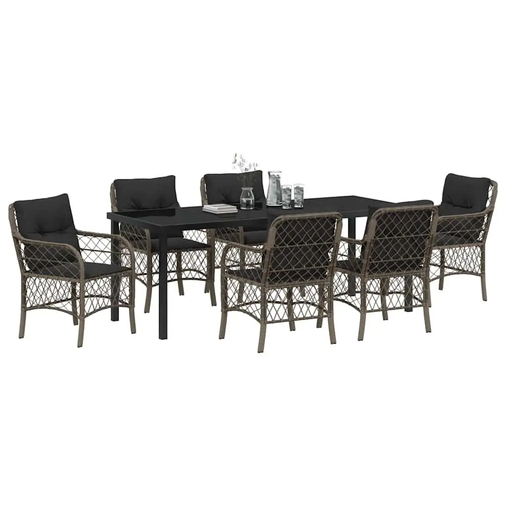 7 Piece Garden Dining Set with Grey Cushions