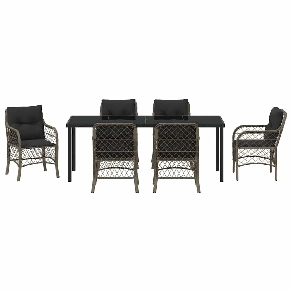 7 Piece Garden Dining Set with Grey Cushions