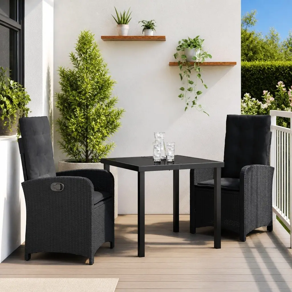3 Piece Garden Dining Set with Black Poly Rattan