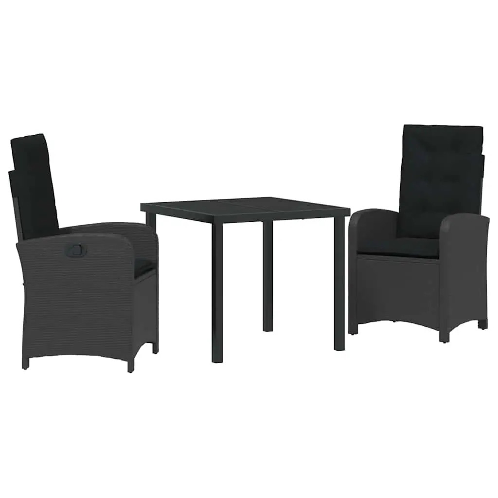 3 Piece Garden Dining Set with Black Poly Rattan