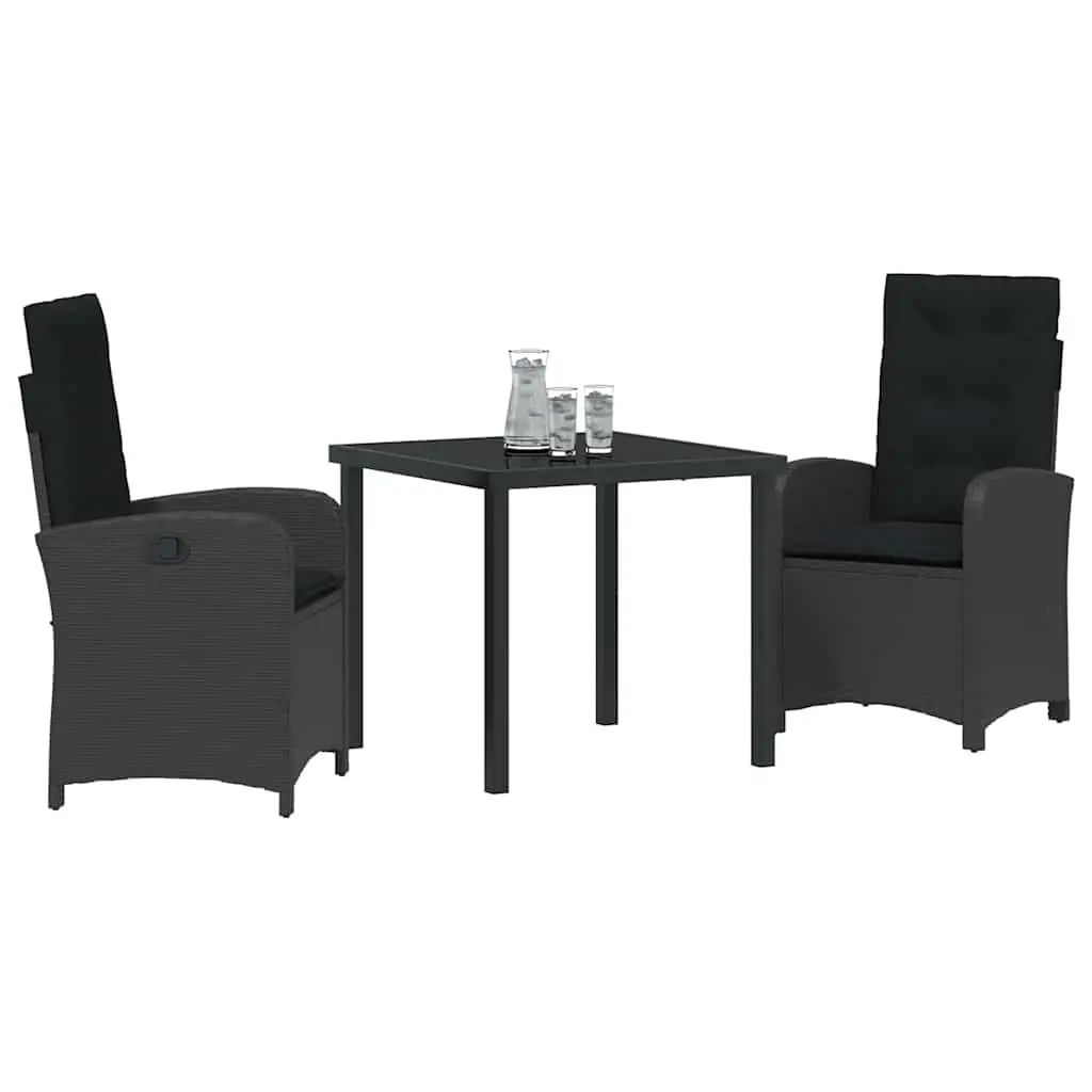 3 Piece Garden Dining Set with Black Poly Rattan