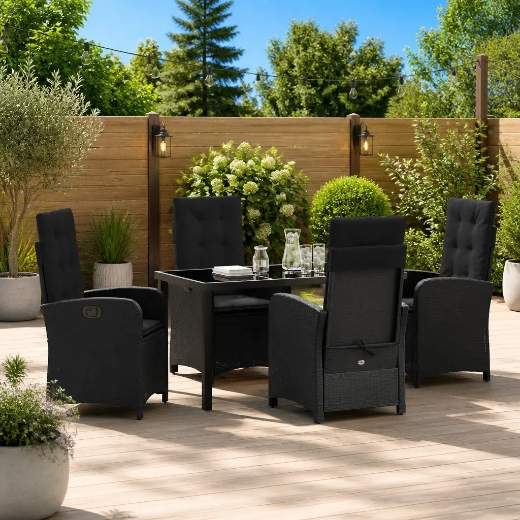 Garden Dining Set Poly Rattan 5 Pieces Black Outdoor Furniture Patio Table