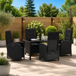 5-Piece Black Poly Rattan Garden Dining Set