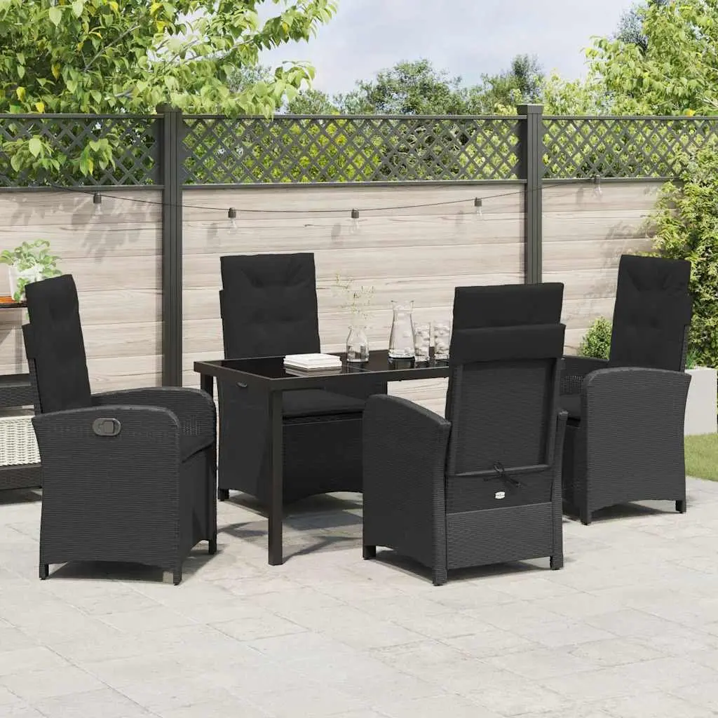 Garden Dining Set Poly Rattan 5 Pieces Black Outdoor Furniture Patio Table