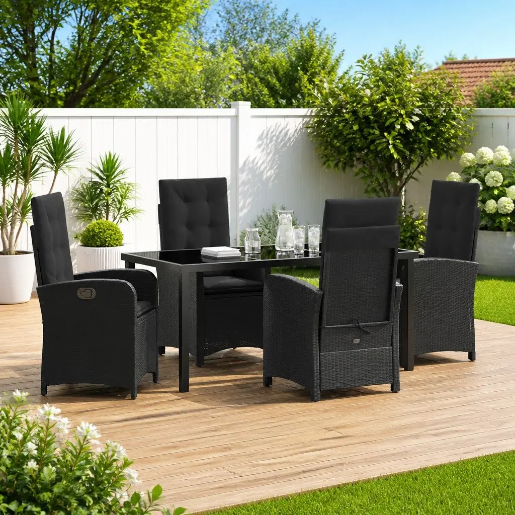 Garden Dining Set Poly Rattan 5 Pieces Black with Cushions