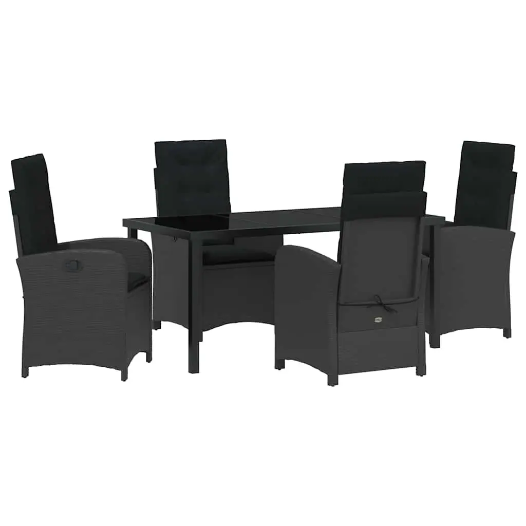 Garden Dining Set Poly Rattan 5 Pieces Black with Cushions