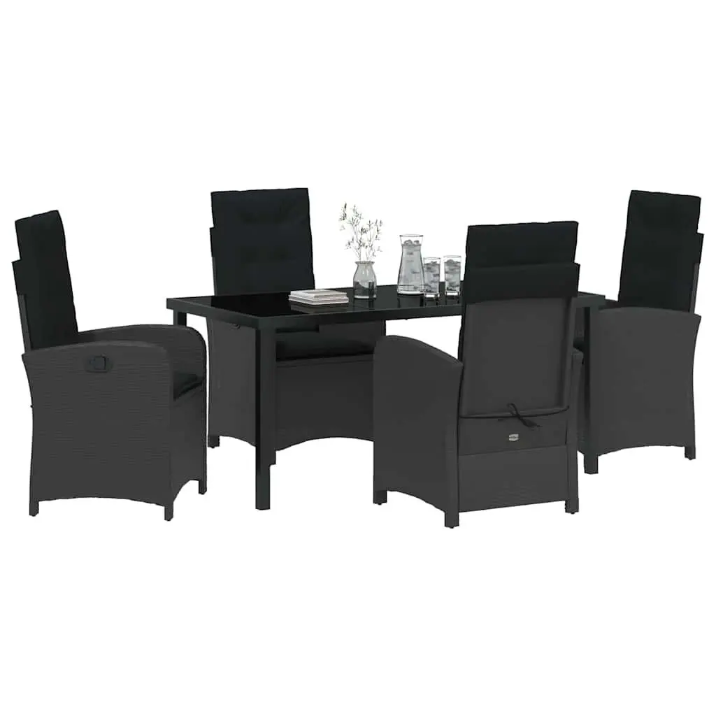 Garden Dining Set Poly Rattan 5 Pieces Black with Cushions