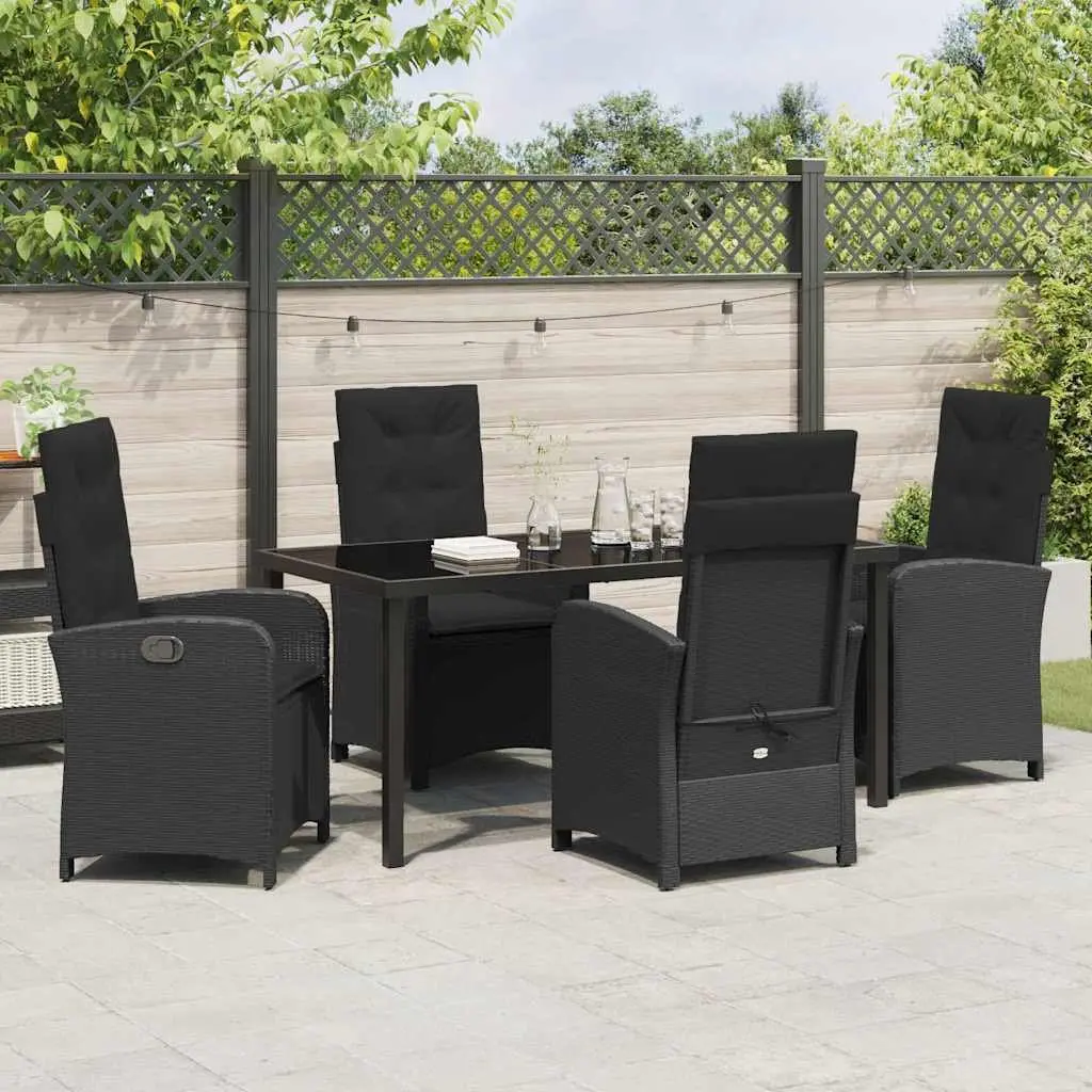Garden Dining Set Poly Rattan 5 Pieces Black with Cushions