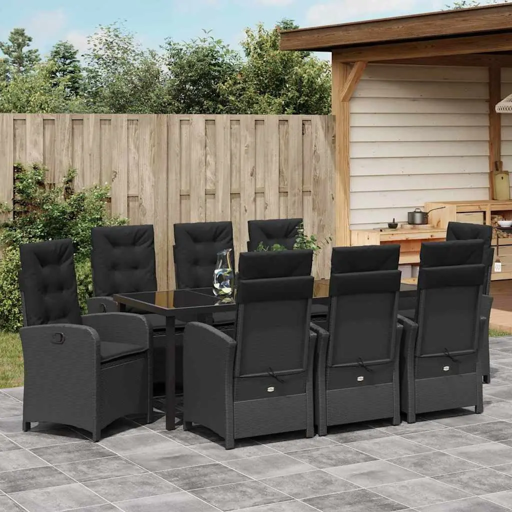9-Piece Black Poly Rattan Garden Dining Set