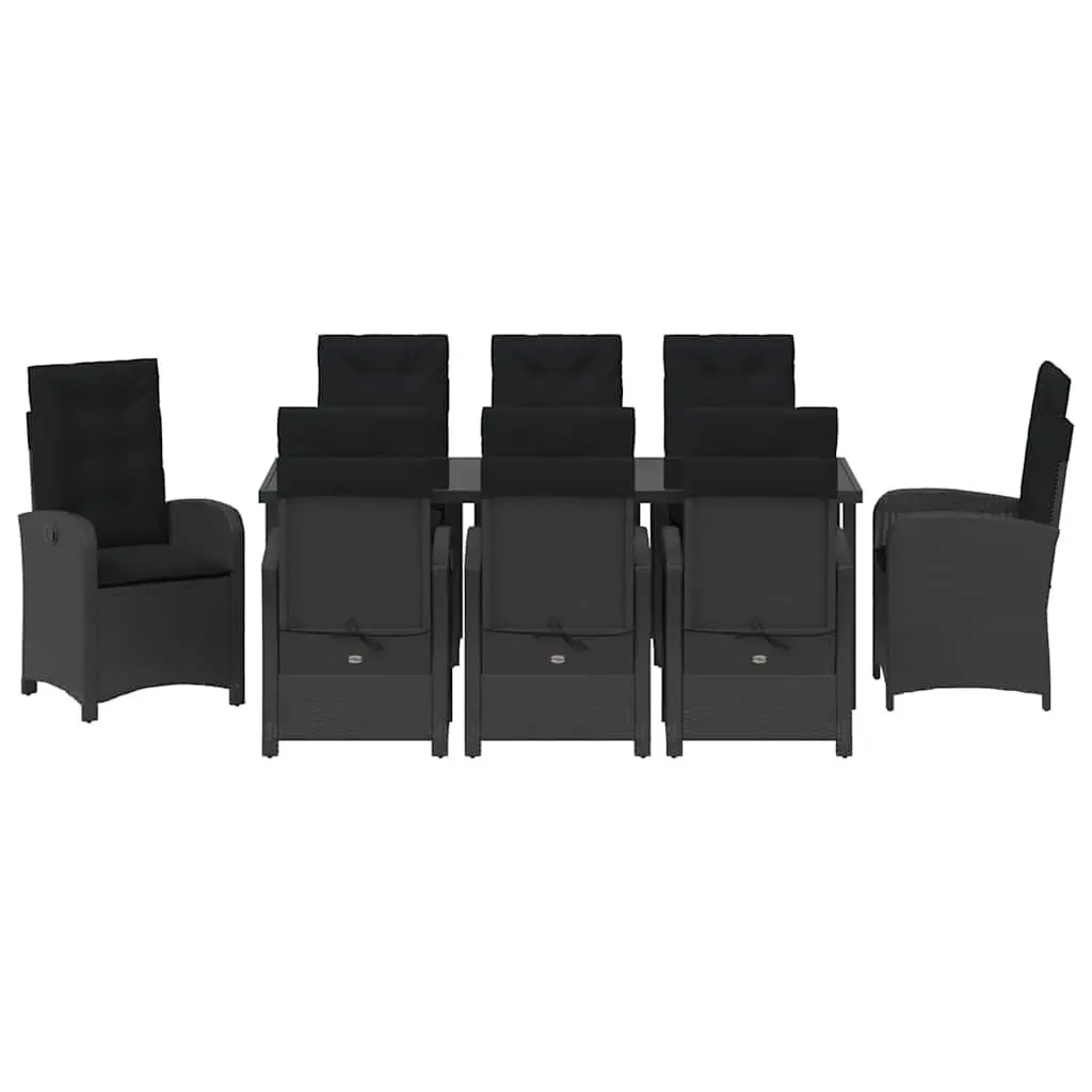 9-Piece Black Poly Rattan Garden Dining Set