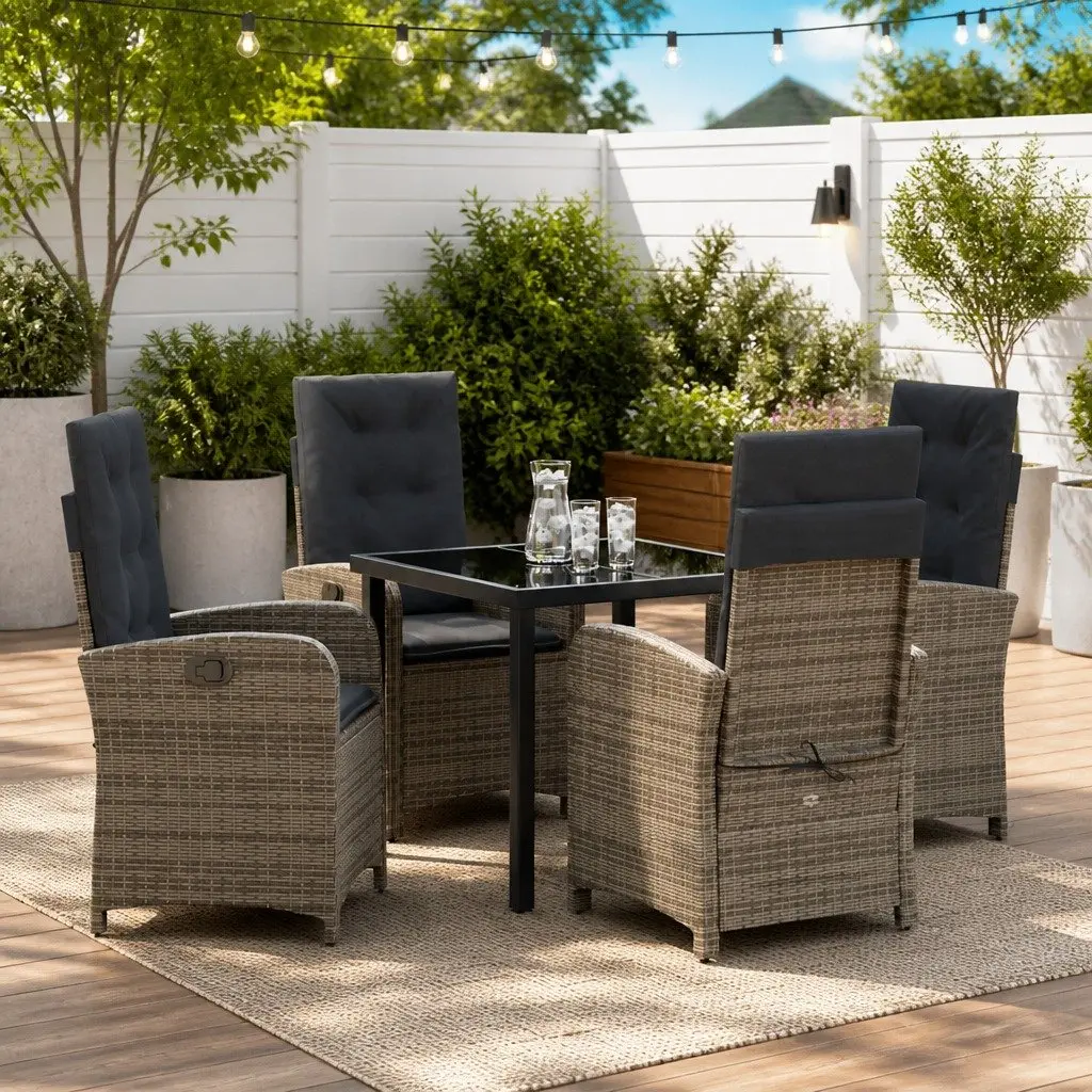 5-Piece Grey Garden Dining Set with Cushions