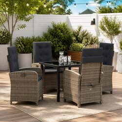Sturdy 5-Piece Grey Garden Dining Set with Cushions