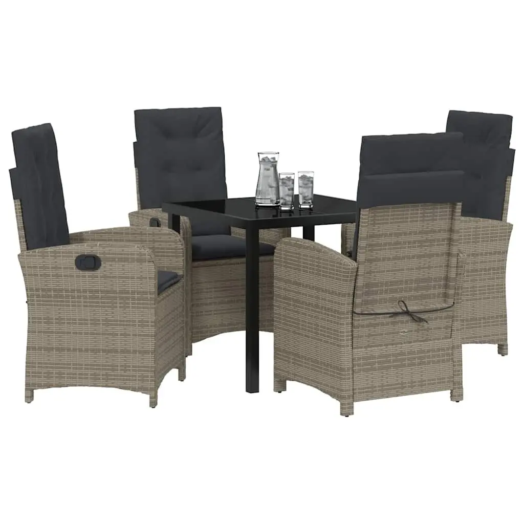 5-Piece Grey Garden Dining Set with Cushions