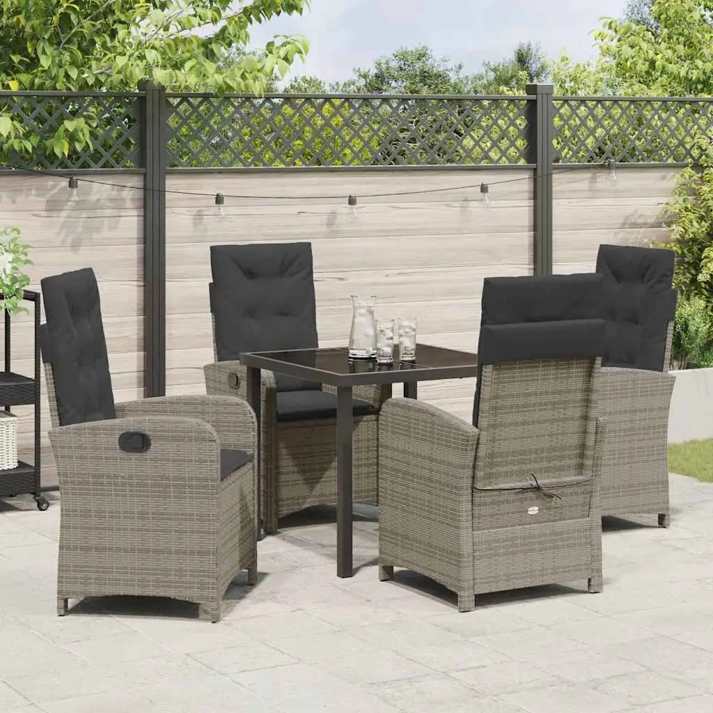 5-Piece Grey Garden Dining Set with Cushions