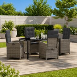 Sturdy 5 Piece Garden Dining Set in Grey Poly Rattan