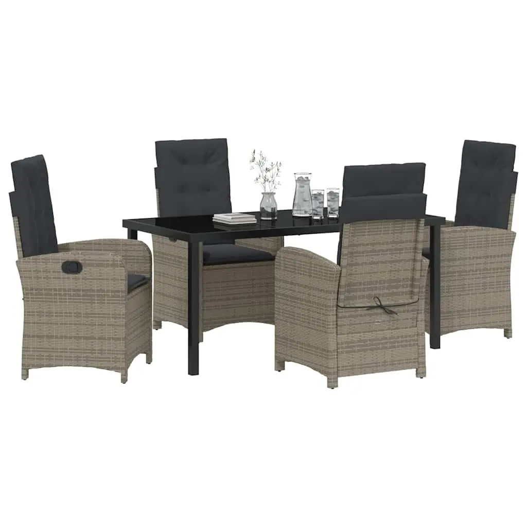 5 Piece Garden Dining Set in Grey Poly Rattan