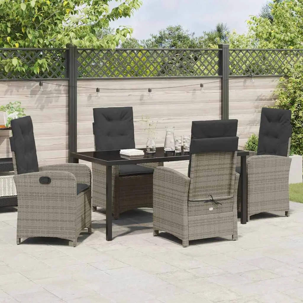 5 Piece Garden Dining Set in Grey Poly Rattan