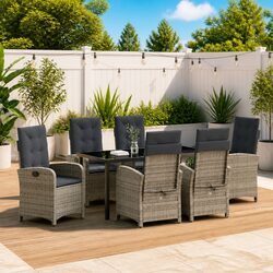 Stylish 7-Piece Grey Poly Rattan Outdoor Dining Set